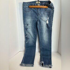 Girls Embroidered Skinny Jeans | Size 12 | Floral Denim | Distressed Knee | SQZ